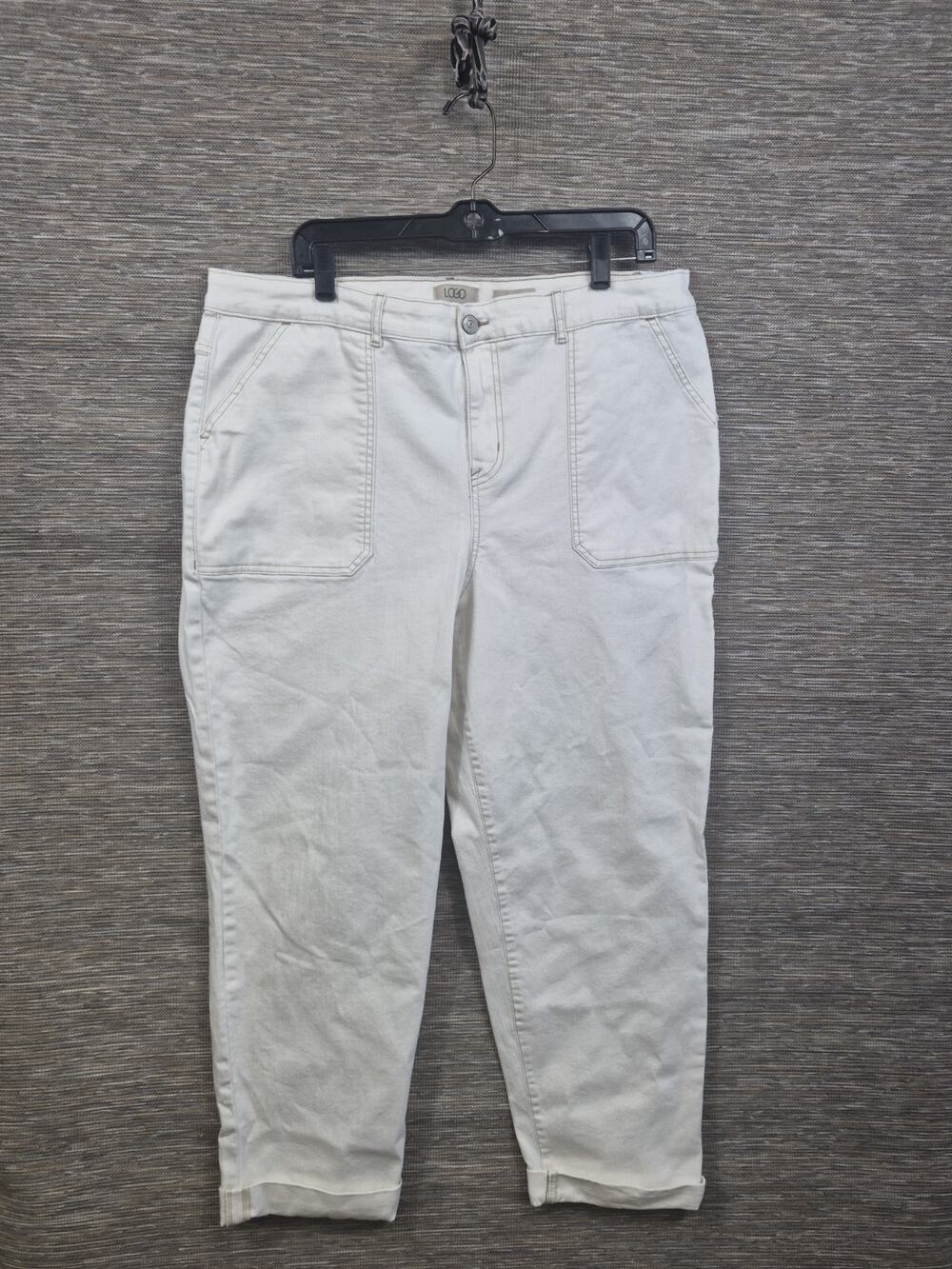 LOGO by Lori Goldstein Regular Boyfriend Jean with Fray Hem Size 18W White NEW